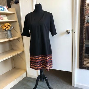 Black, orange, blue dress